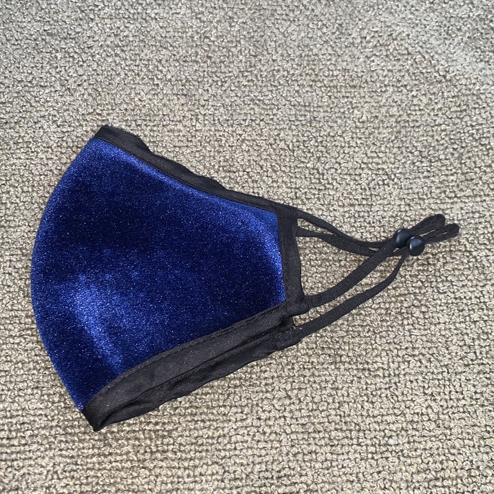 Blue Velvet Fashion Face Mask Adjustable Straps Black Trim Like New - Picture 5 of 5